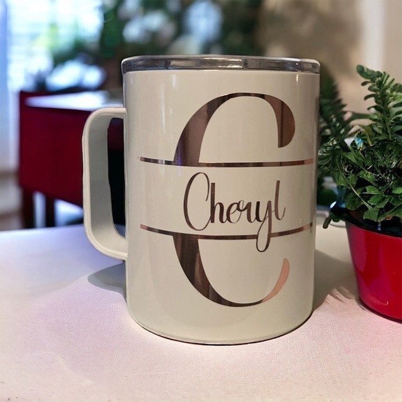 Personalized White Stainless Steel 12oz New Mug - Add your name and Initial! - Picture 4 of 5